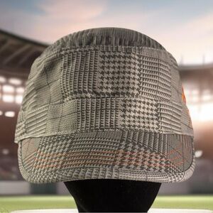 Detroit Tigers MLB Womens Plaid Adjustable Hobo Hat Cap Gray Check Baker Boy EUC